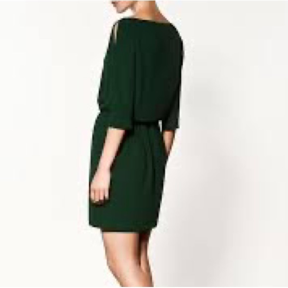 ZARA WOMAN Cold Shoulder Dress EUC Size Small Dark Green - Picture 4 of 11
